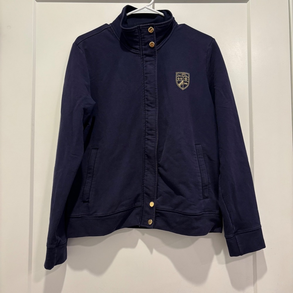 Lauren Ralph Lauren Active Navy Blue Crest Full Zip Mock Neck Jacket Large